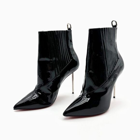 CHRISTIAN LOUBOUTIN Epic Boot 100 Black Chelsea Booties Size 39 Stiletto Spiked - Picture 1 of 13